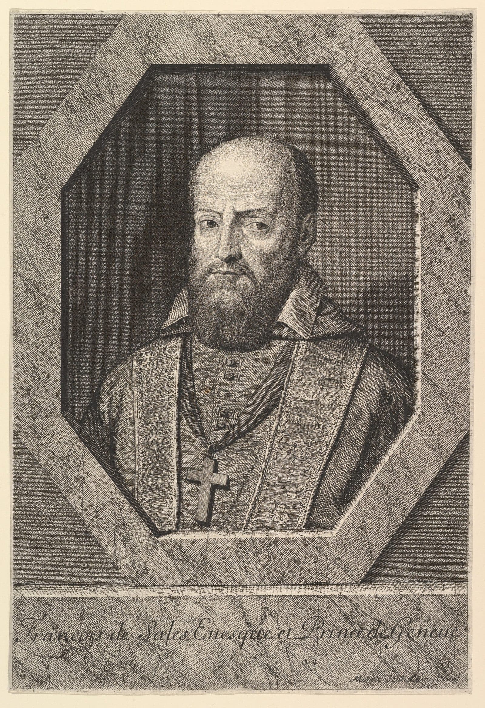 Hl. Franz von Sales, Bischof von Genf, Kupferstich von Jean Morin