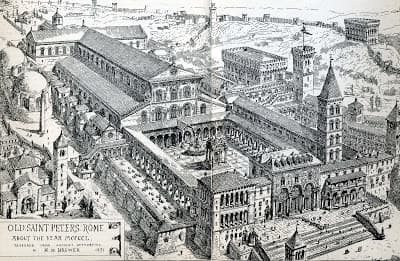Reconstrucción de la antigua basílica de San Pedro por H. W. Brewer (1891)