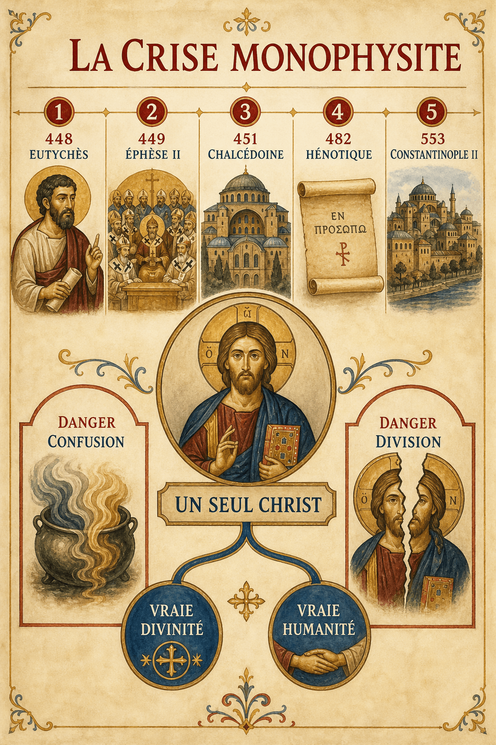 Infographie chronologique de la crise monophysite de 448 à 553