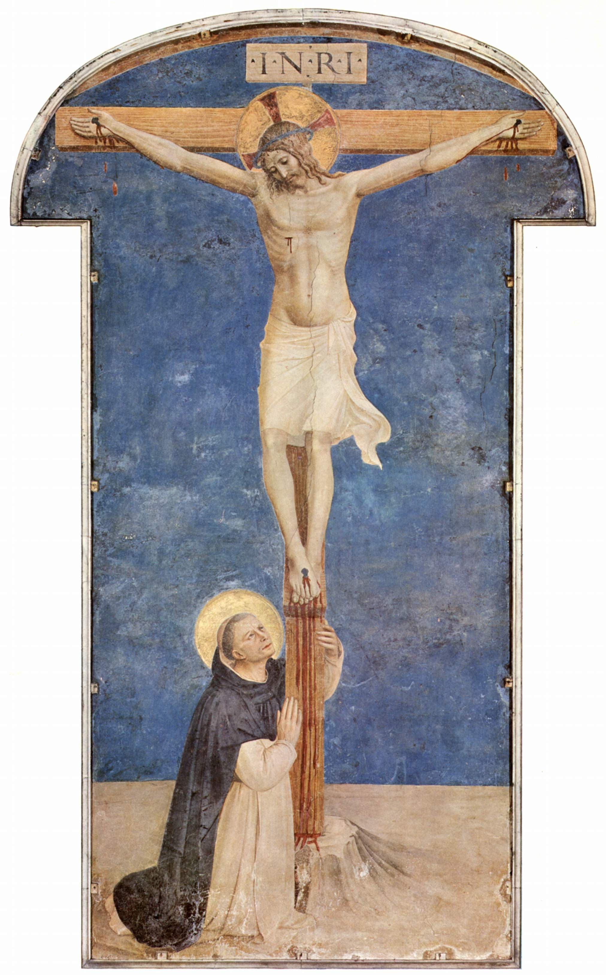Saint Dominic adoring Christ crucified, fresco by Fra Angelico at the convent of San Marco in Florence