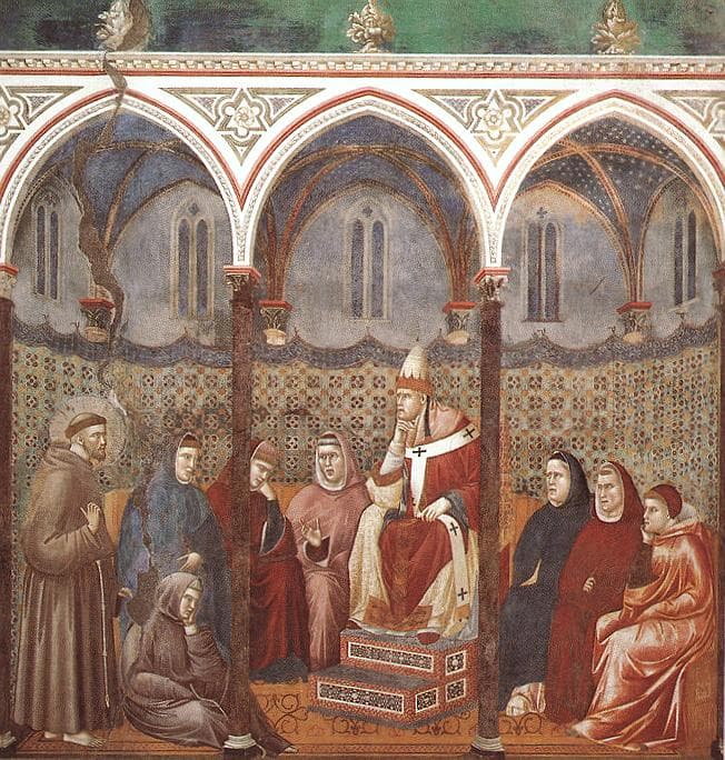 Francis preaching before Honorius III, fresco of the Upper Church of Assisi