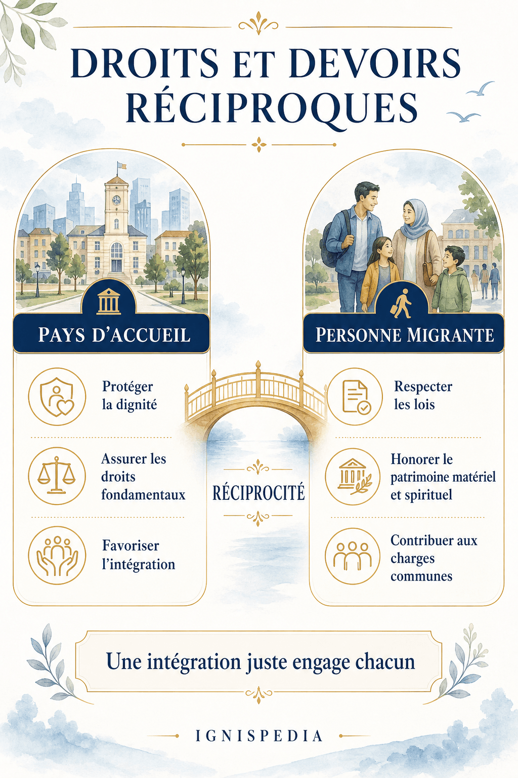 Infografika u dva stupca o dužnostima migranta i dužnostima društva primatelja