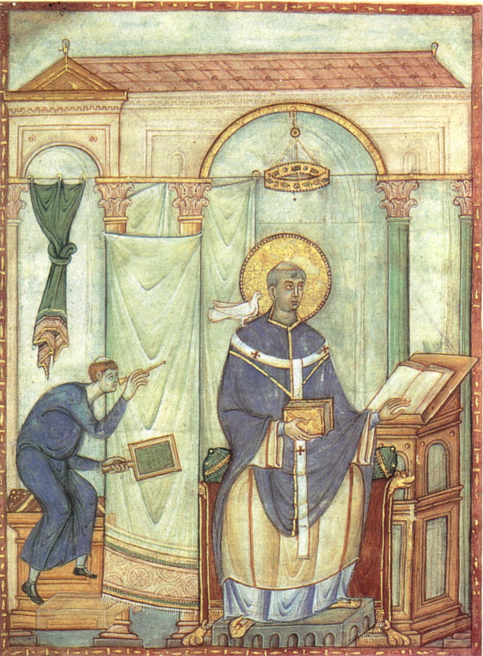 Der heilige Gregor mit der Taube, Miniatur aus dem Registrum Gregorii