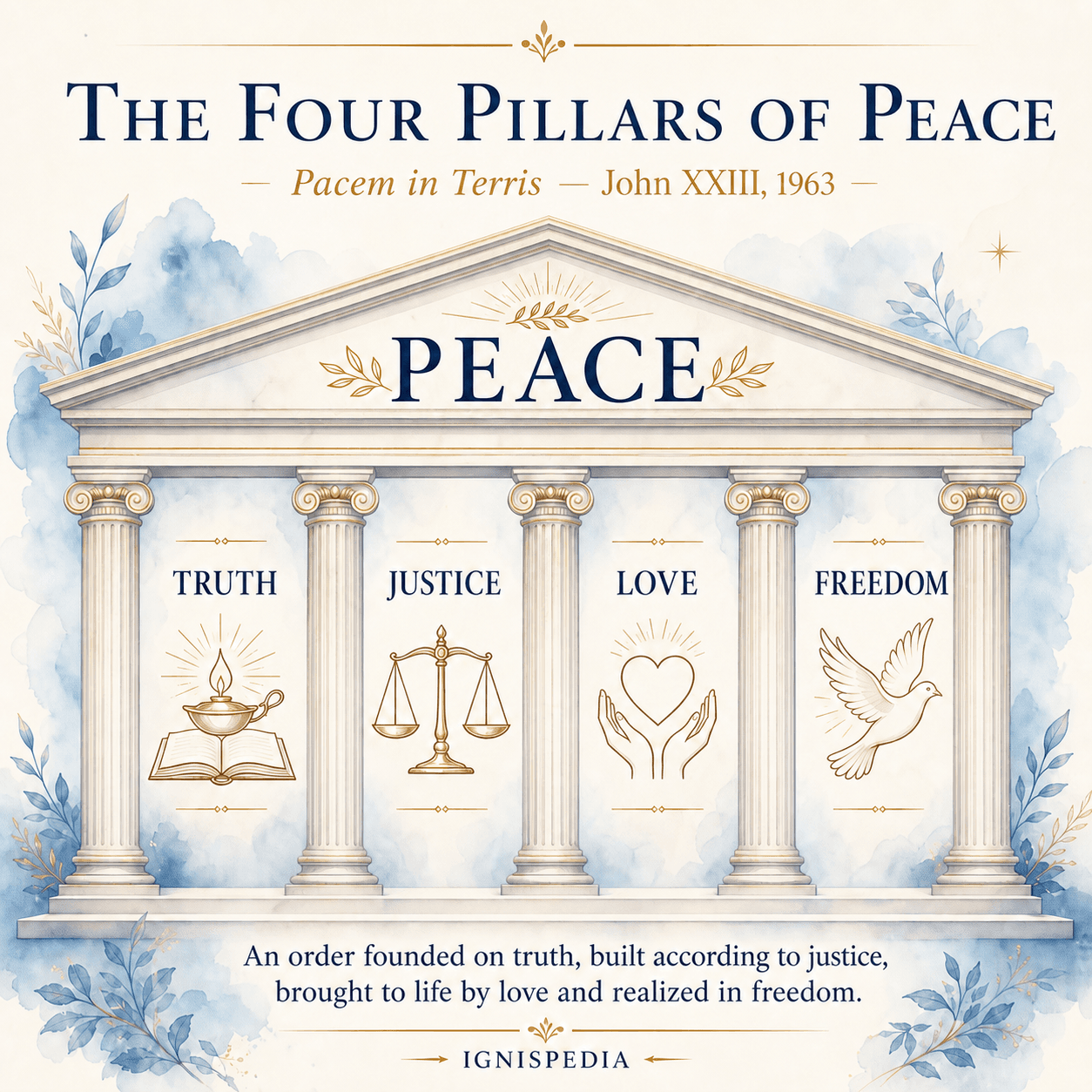The four pillars of peace according to Pacem in Terris: truth, justice, love, and freedom