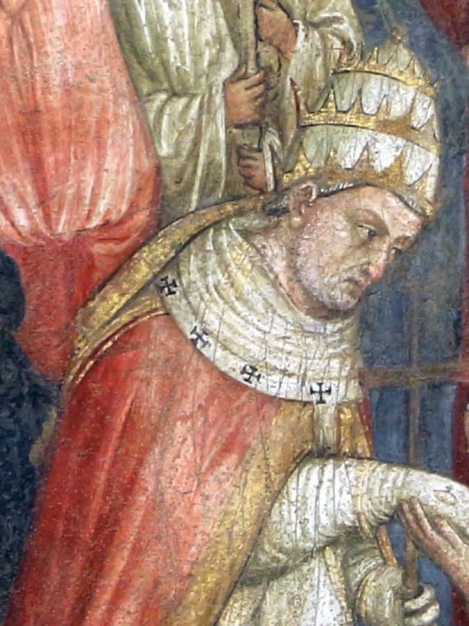 O papa Martinho V consagrando a igreja de Sant'Egidio em Florença, pintura de Bicci di Lorenzo cerca de 1424