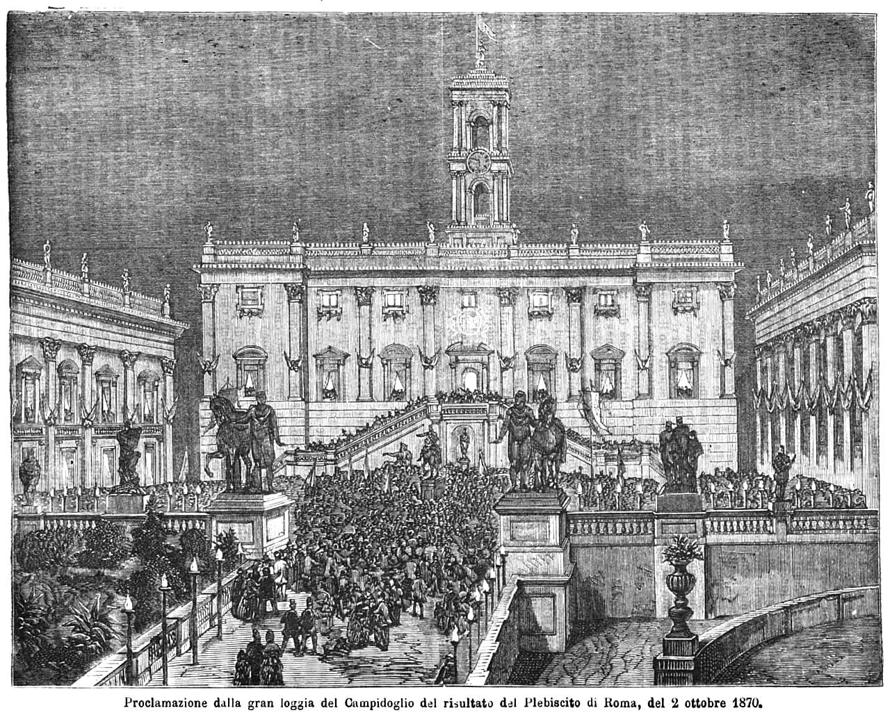 Ówczesna ilustracja rzymskiego plebiscytu z października 1870 roku, zamieszczona w L'Illustrazione popolare