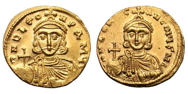 Złoty solidus z Leonem III i Konstantynem V
