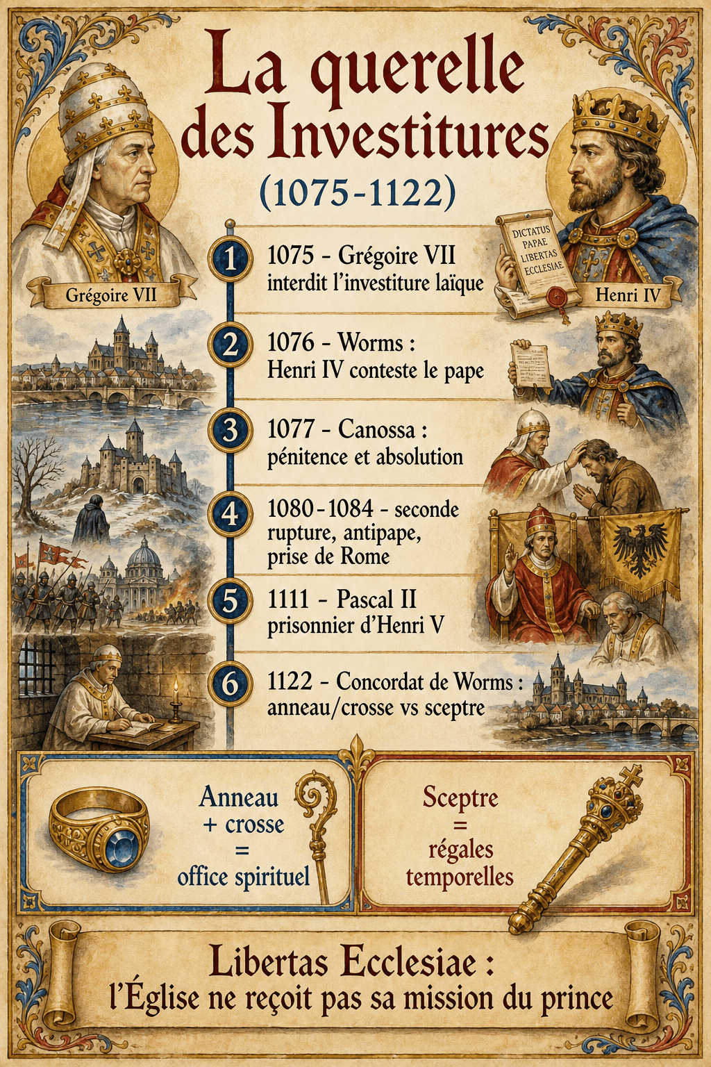 Infographie chronologique de la querelle des Investitures de 1075 à 1122