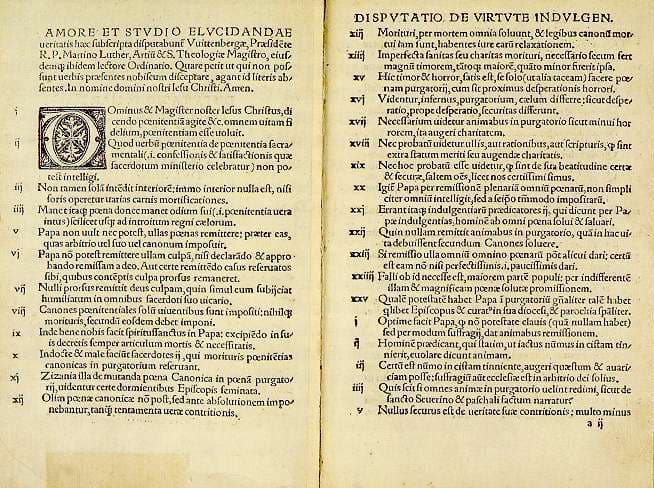 Old printing of Martin Luther's 95 Theses, a placard printed in Latin