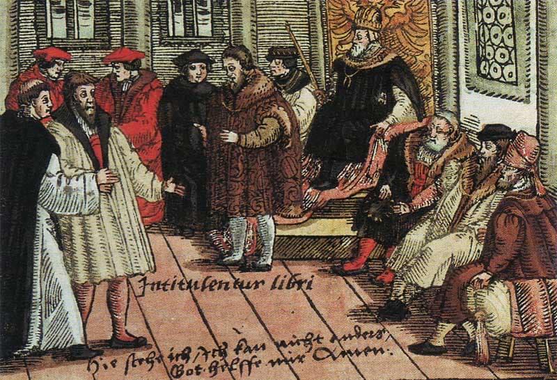 Historicist painting showing Martin Luther appearing before the Diet of Worms in 1521