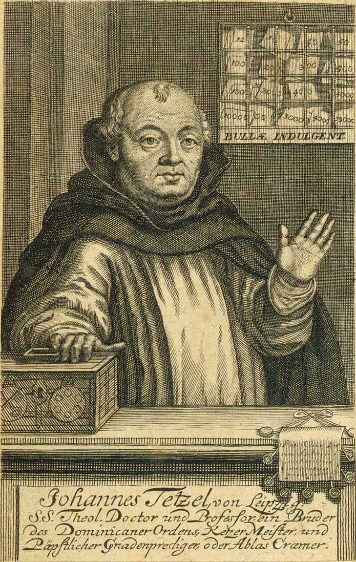 Engraved portrait of Johann Tetzel, Dominican preacher of indulgences in the early 16th century
