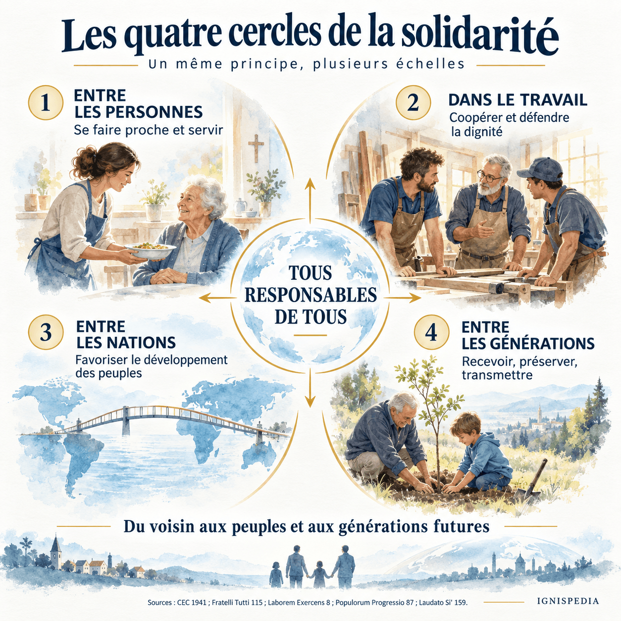 Die Solidarität zwischen den Personen, in der Arbeit, zwischen den Nationen und zwischen den Generationen.