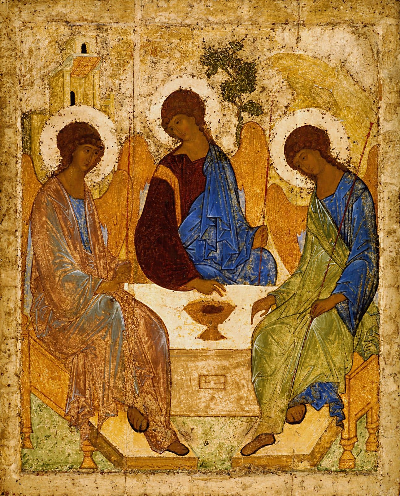 Andrey Rublev'in Teslis'i, 1411 civarı, altın zemin ve içsel ışık