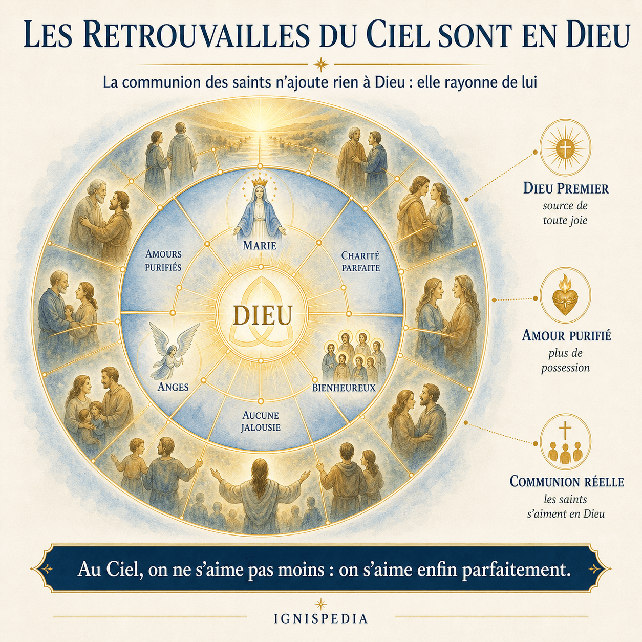 Infographie sur les retrouvailles du Ciel en Dieu, la communion des saints et la charité parfaite