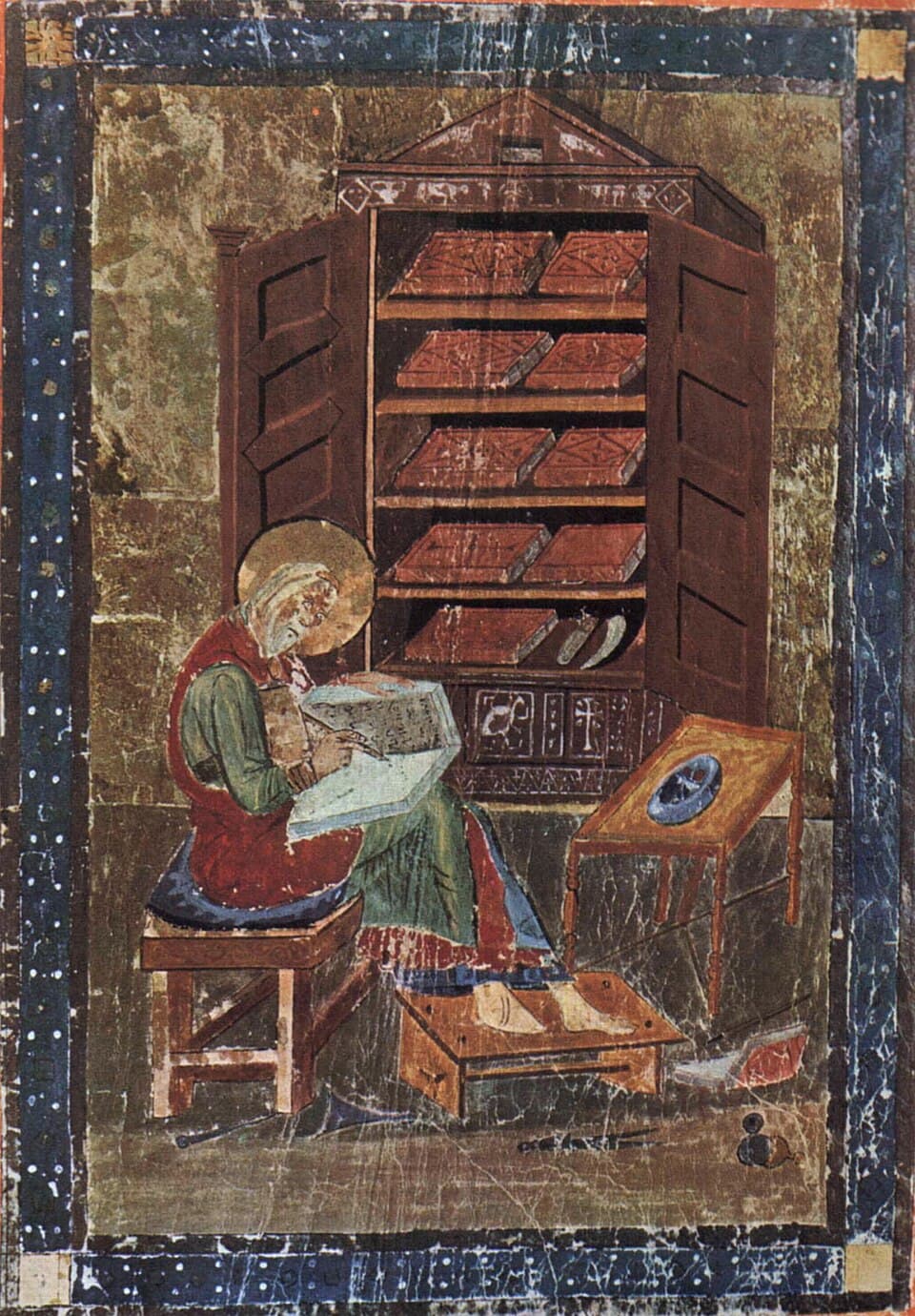 Miniature of Ezra copying the Scriptures in the Codex Amiatinus, an early 8th-century Latin manuscript