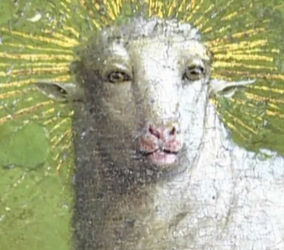 Close-up of the Lamb's frontal face after restoration
