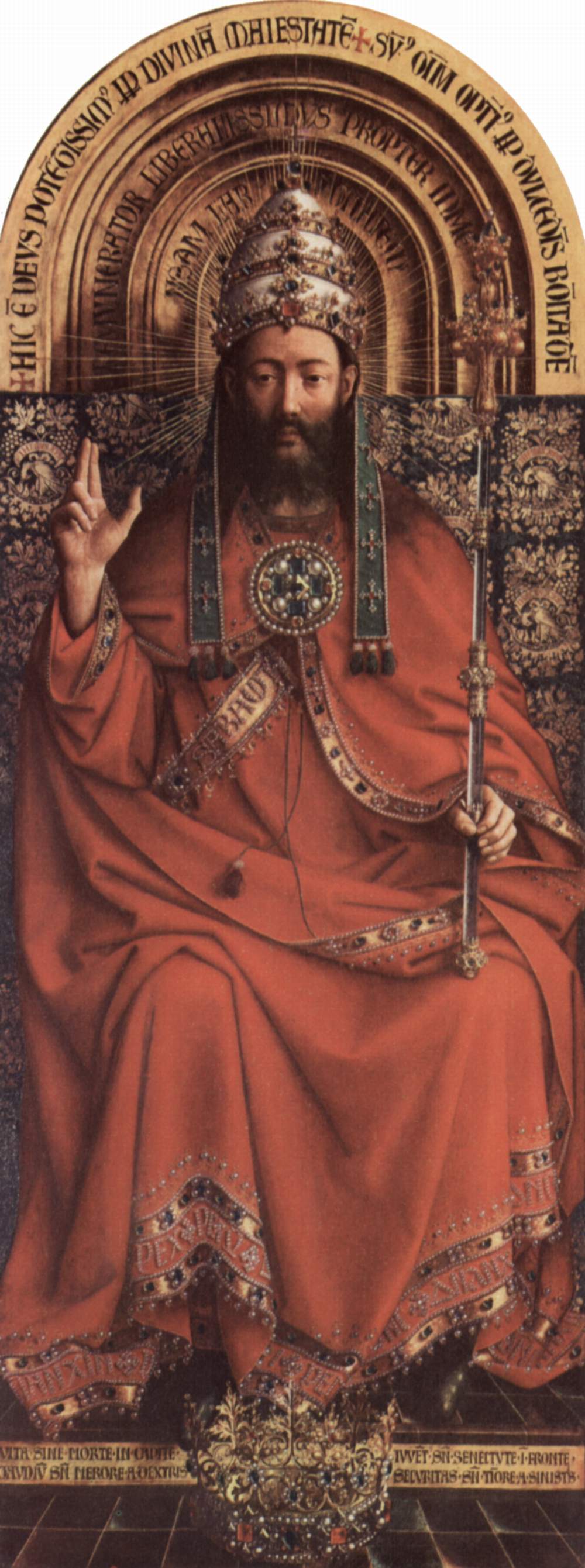 God the Father enthroned, central panel of the upper register