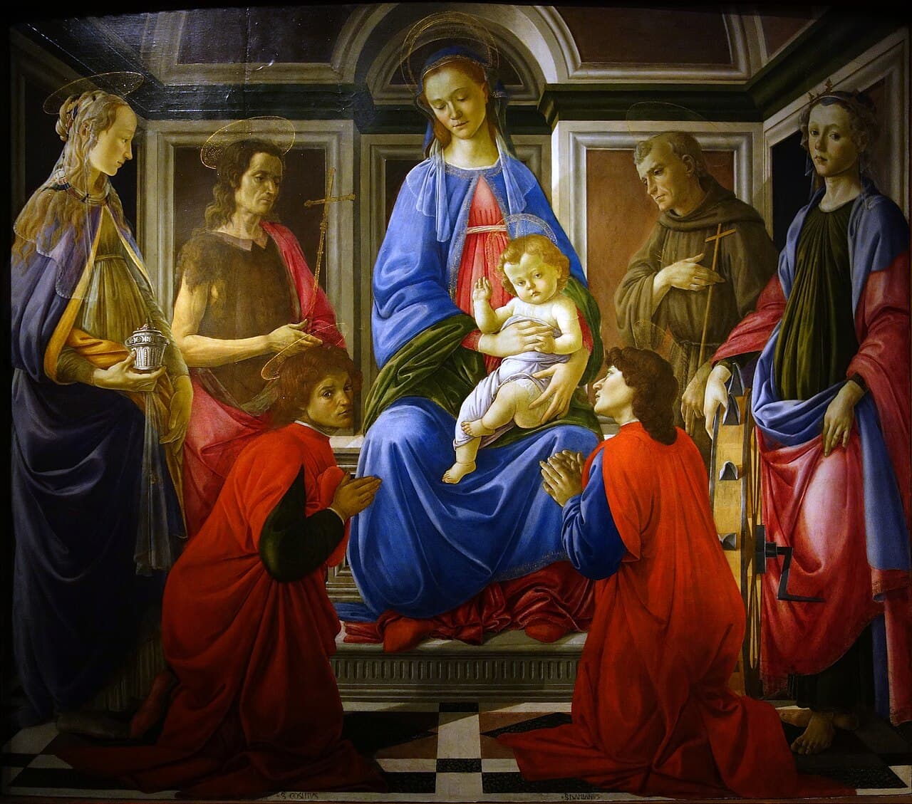 Madonna z Dzieciątkiem na tronie w otoczeniu sześciu świętych, ołtarz Botticellego