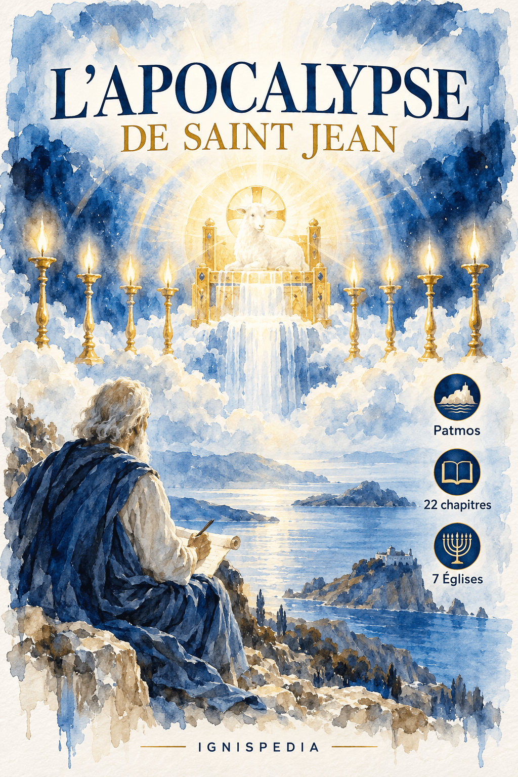Saint Jean écrit à Patmos devant l'Agneau et les sept chandeliers