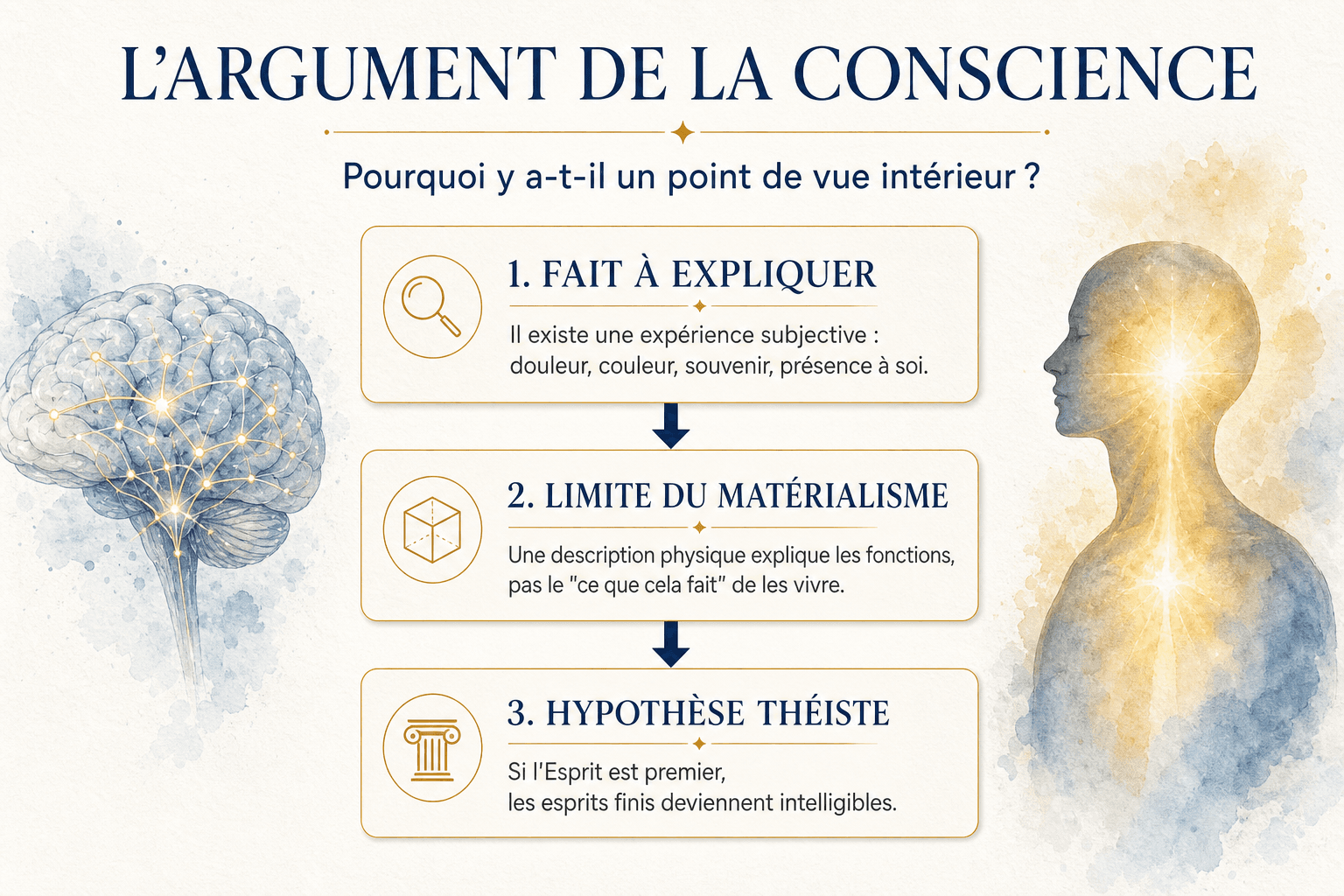 Infographie : le fait de l'expérience subjective, la limite du matérialisme et l'hypothèse théiste