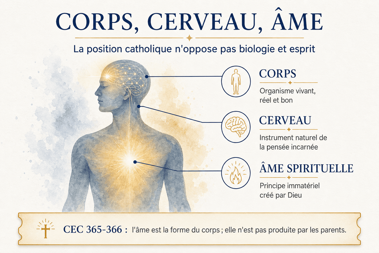 Infographie catholique : corps, cerveau et âme spirituelle selon le Catéchisme