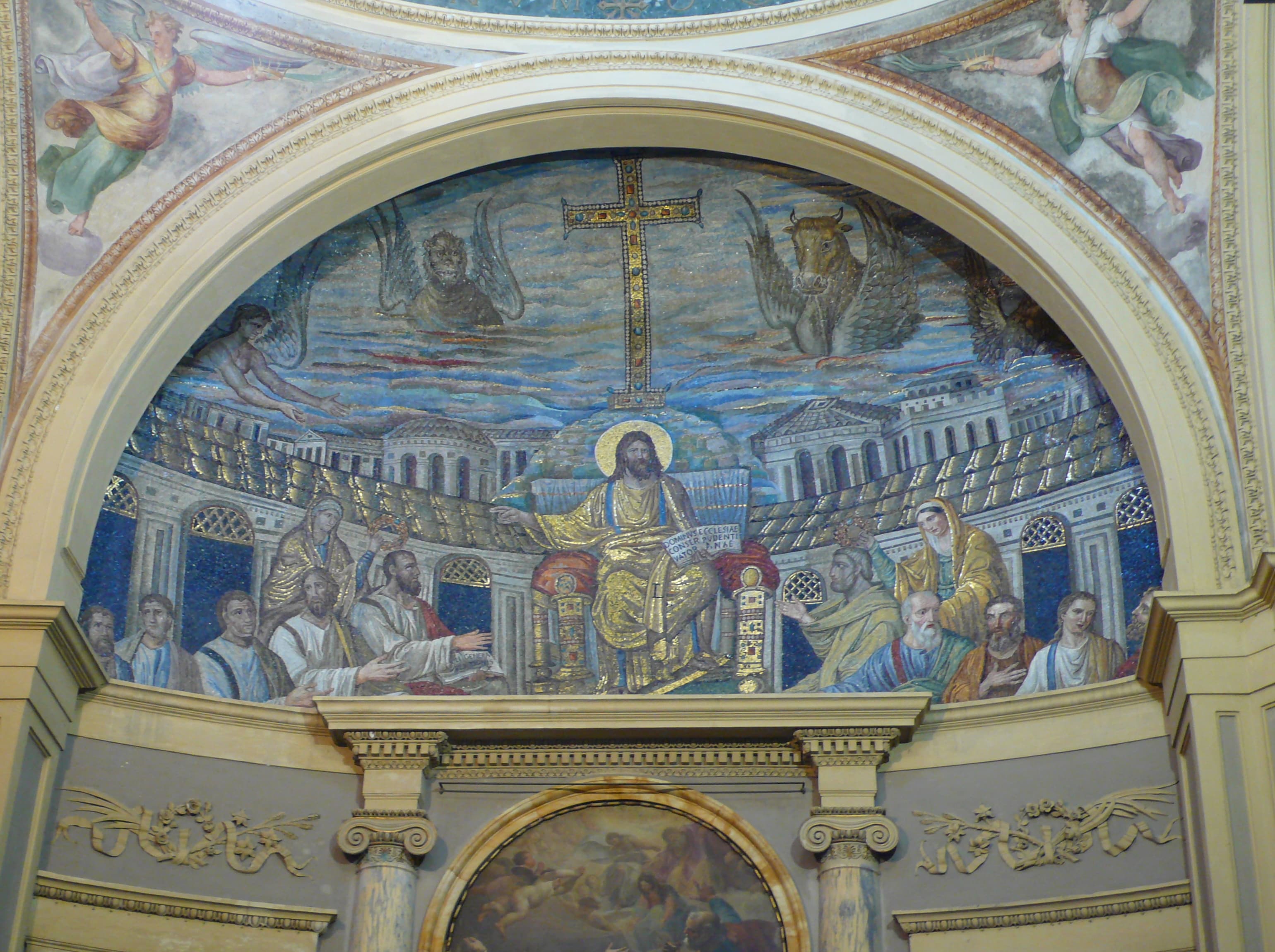 Thronender Christus inmitten der Apostel im Mosaik von Santa Pudenziana