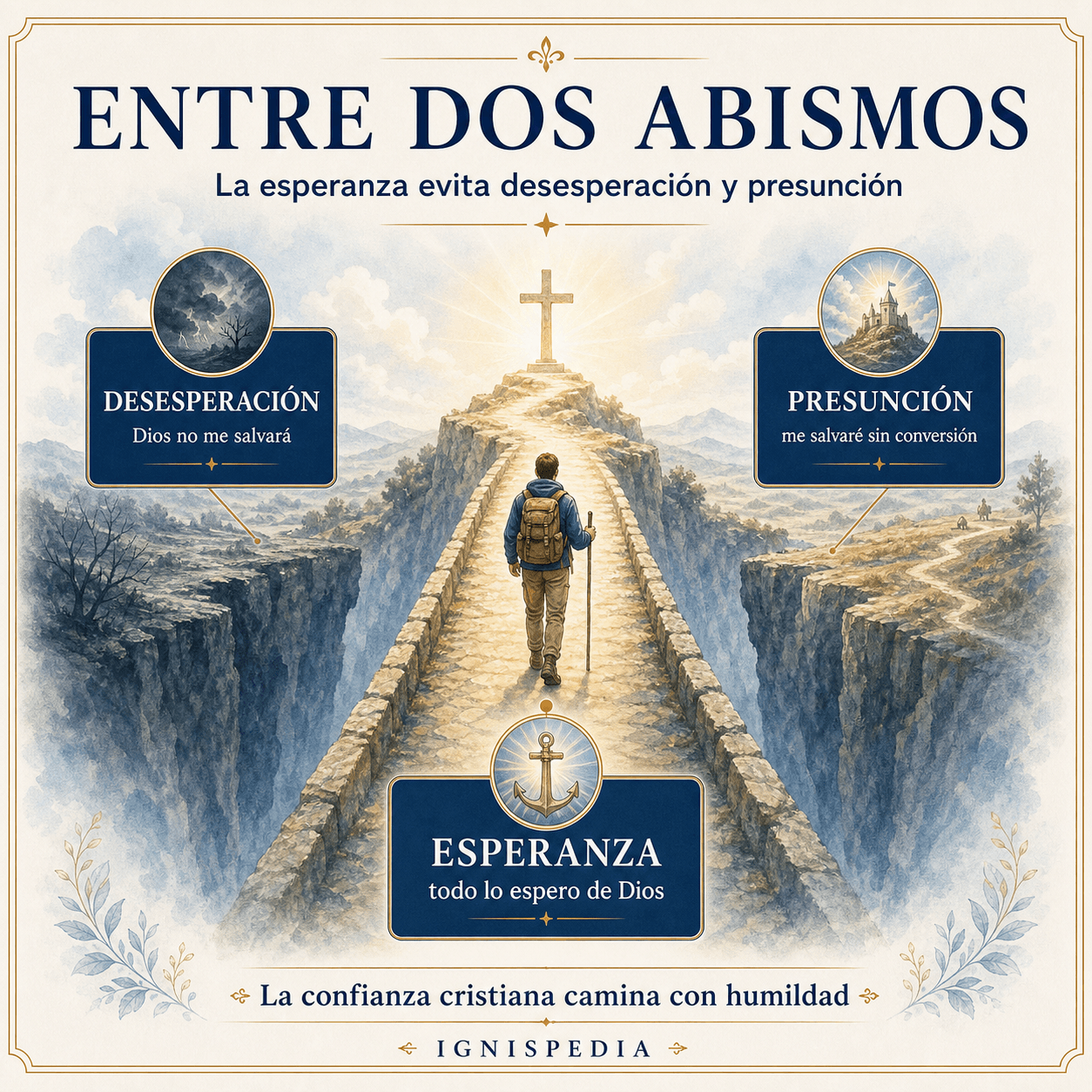 Infografía que muestra la esperanza como camino entre la presunción y la desesperación
