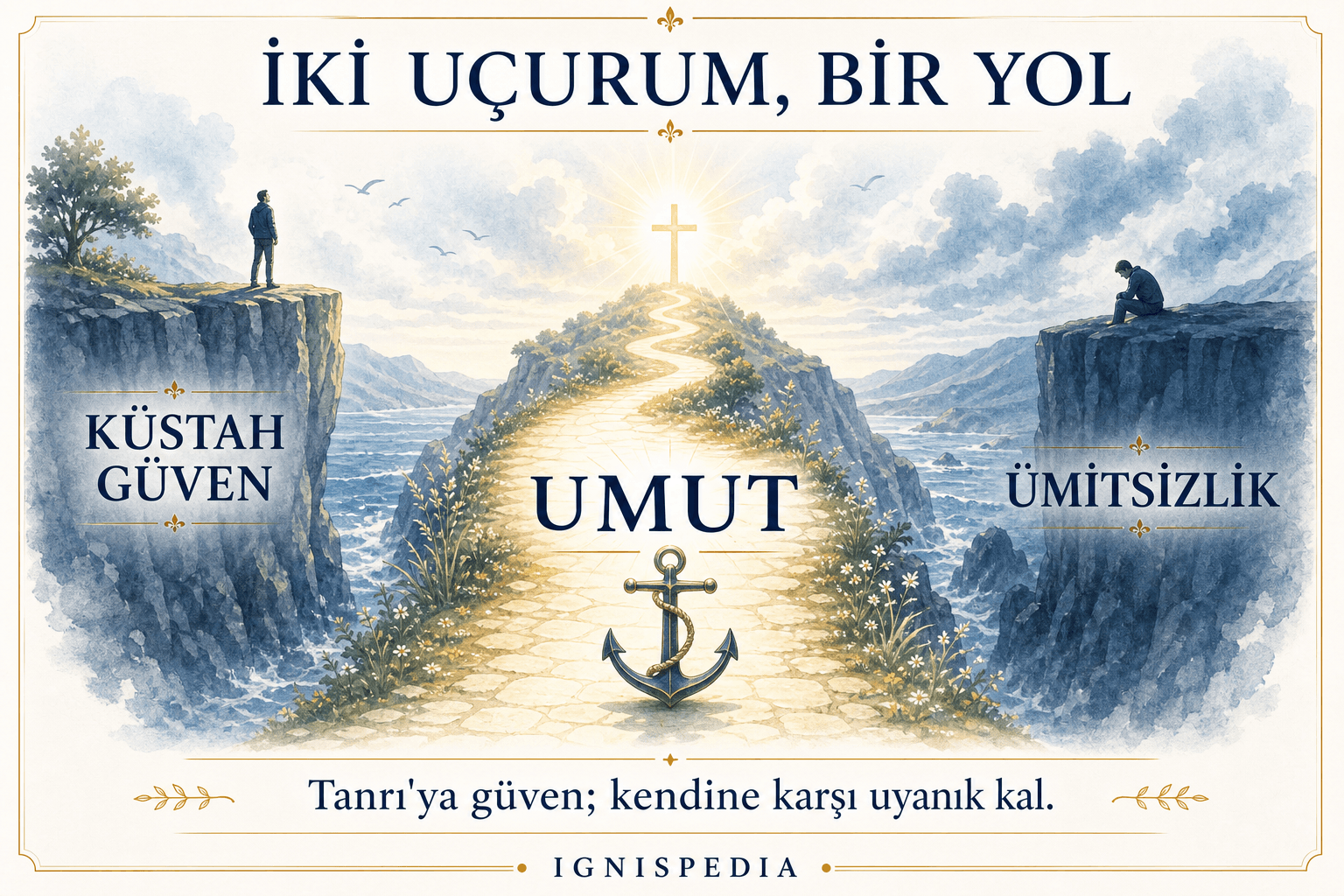 Umudu küstah güven ile ümitsizlik arasındaki yol olarak gösteren infografik
