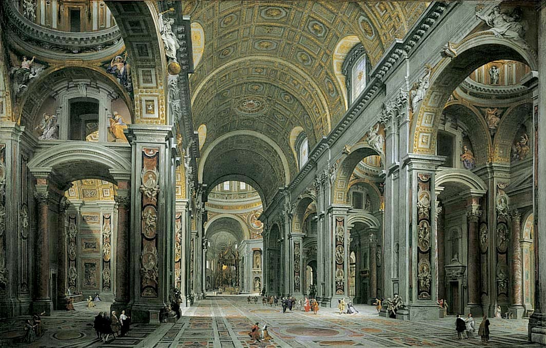 La nave de la basílica de San Pedro en 1731, cuadro de Giovanni Paolo Panini