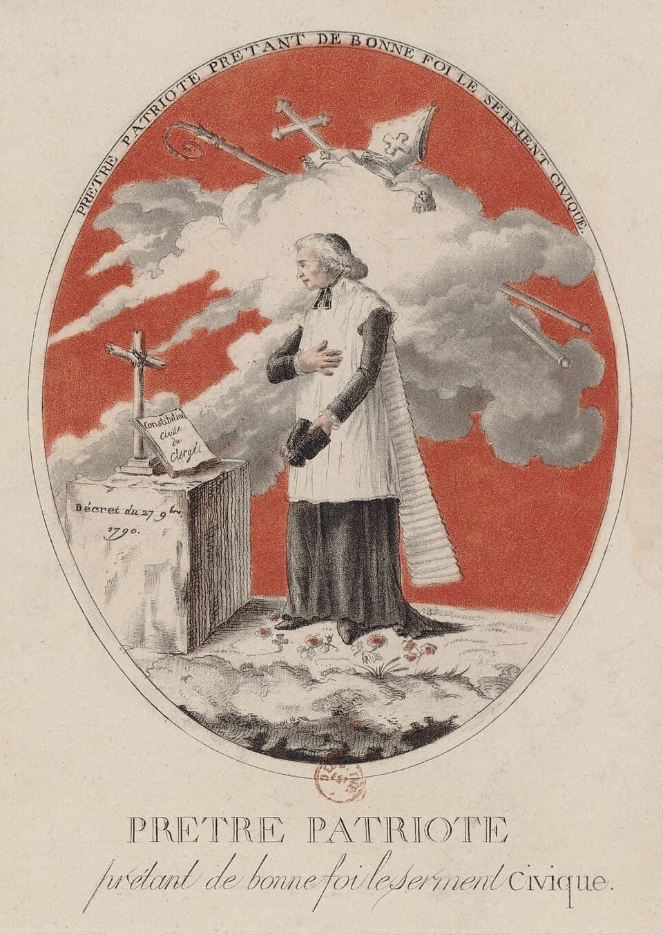 Gravure de 1790 — un prêtre patriote prêtant de bonne foi le serment civique imposé par la Constitution civile du clergé