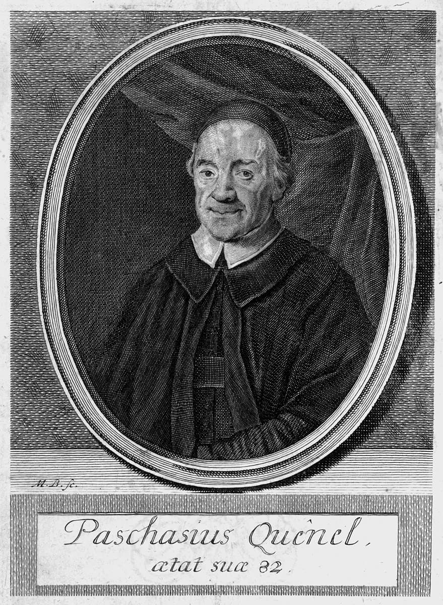 Gravure du portrait de Pasquier Quesnel publiée en frontispice d'un Nouveau Testament en 1718