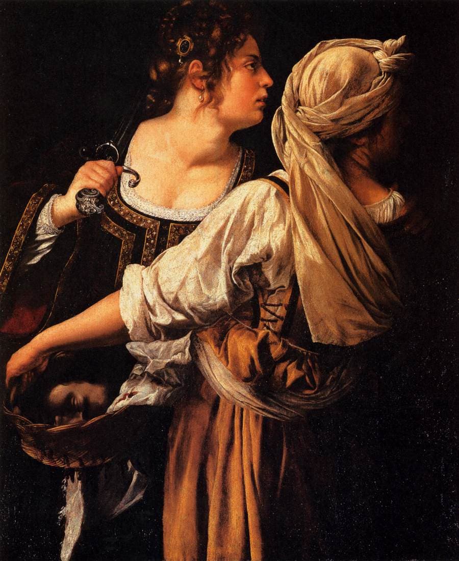 Judit y su sirvienta con la cabeza de Holofernes, cuadro de Artemisia Gentileschi pintado hacia 1618-1619