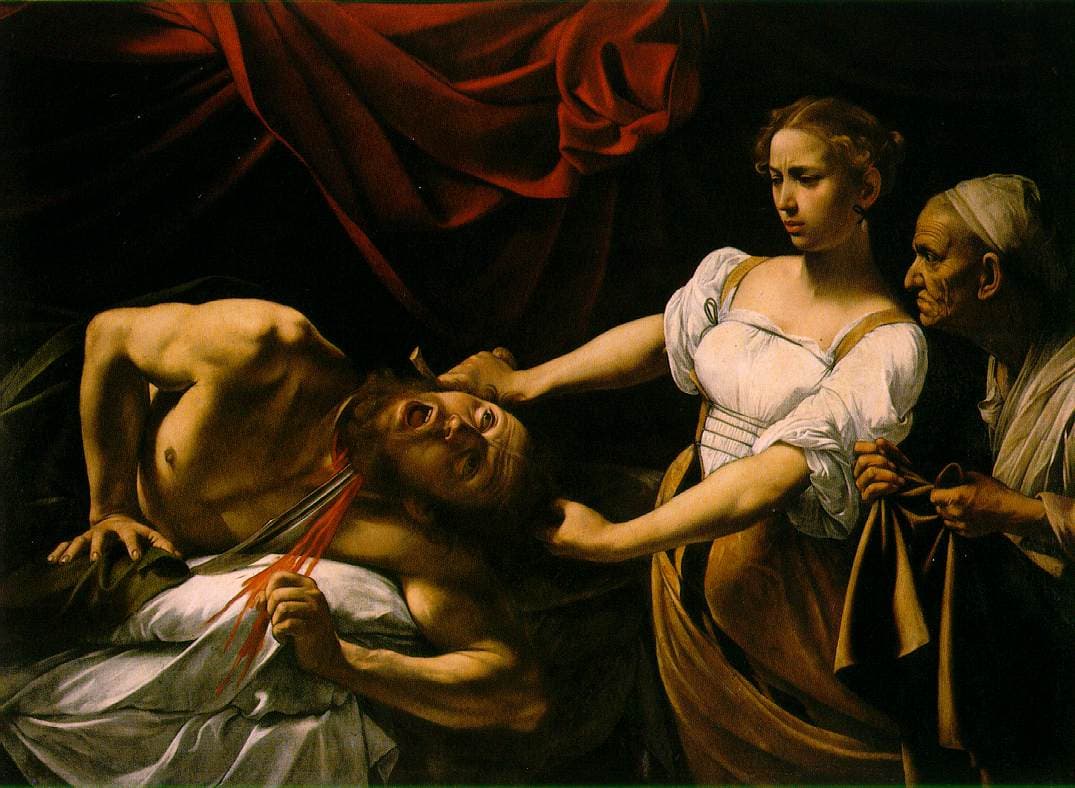 Judit decapitando a Holofernes, cuadro de Caravaggio pintado hacia 1598-1599