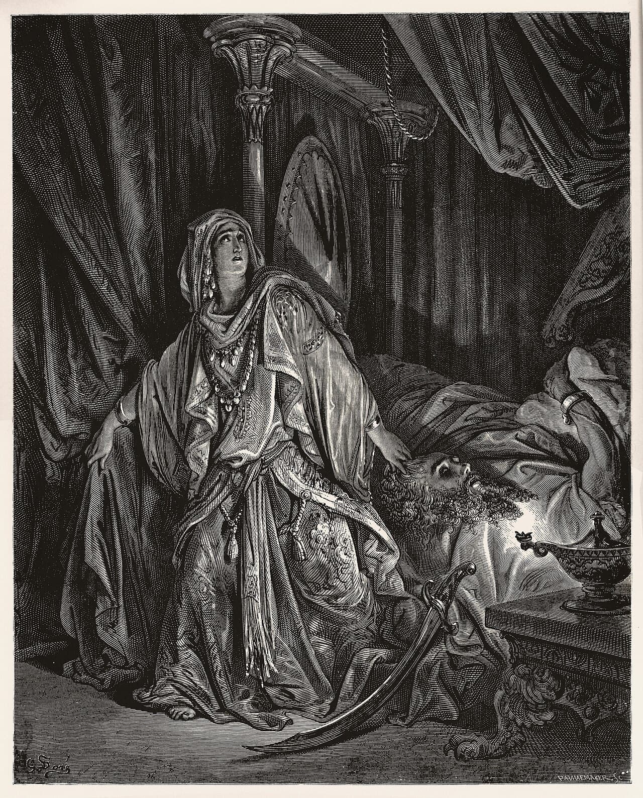Judit en la tienda de Holofernes, grabado de Gustave Doré para la Biblia de 1866