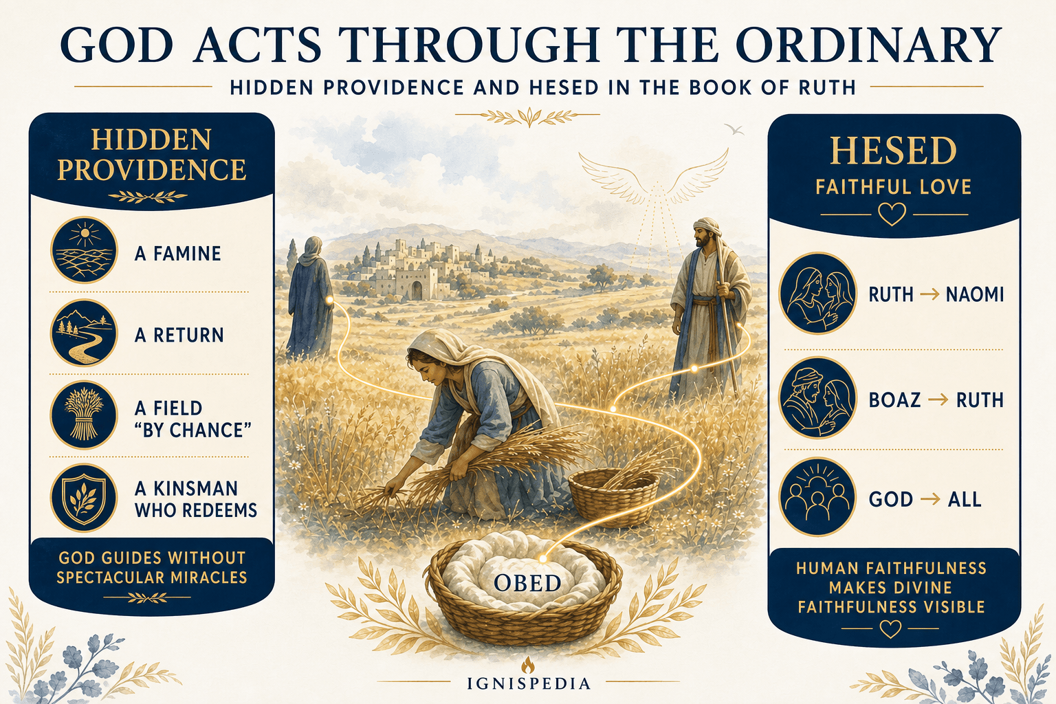 Infographic illustrating the two theological keys to the book of Ruth: hidden providence and hesed
