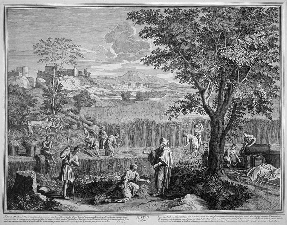 Rut und Boas auf dem Feld, Stich nach Nicolas Poussin