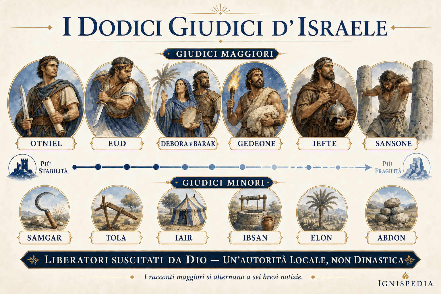 Panorama dei sei giudici maggiori e dei sei giudici minori d’Israele