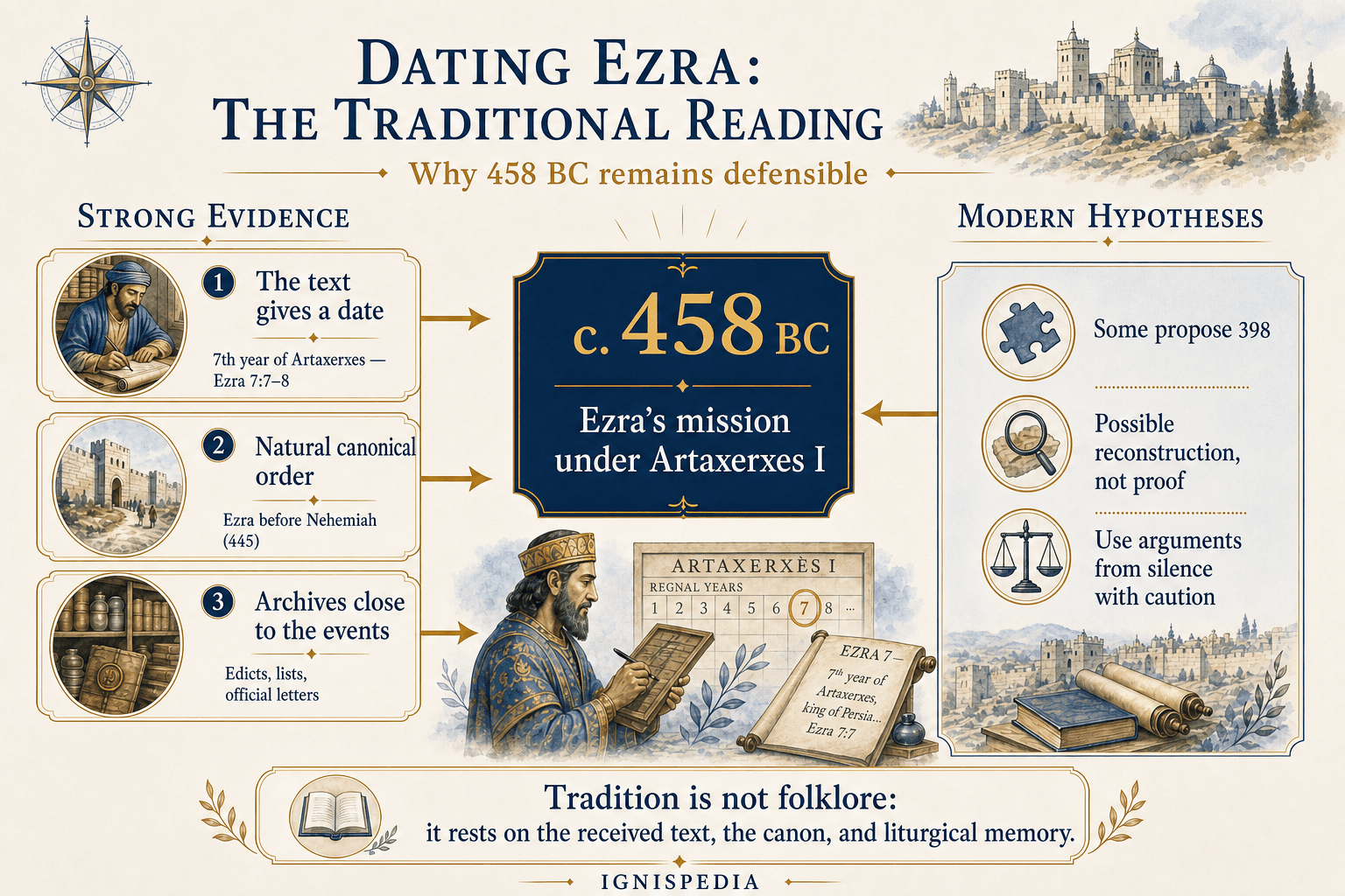 Infographic presenting the case for the traditional date of Ezra’s mission around 458 BC
