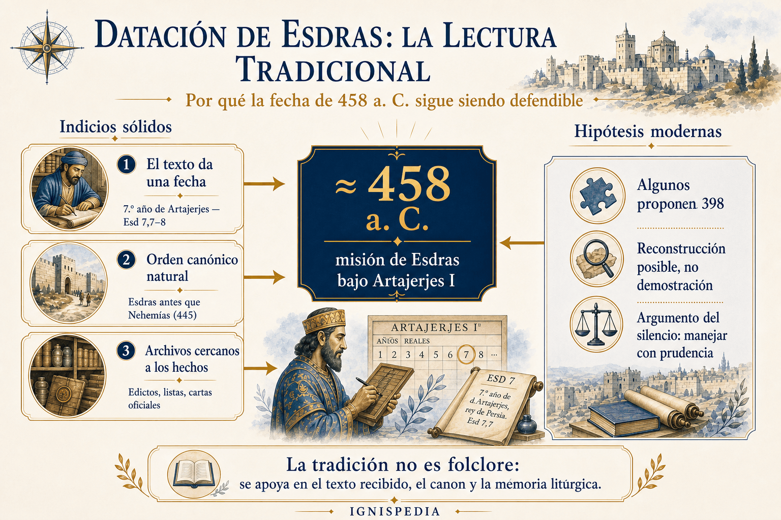 Infografía defendiendo la fecha tradicional de la misión de Esdras hacia 458 antes de Cristo