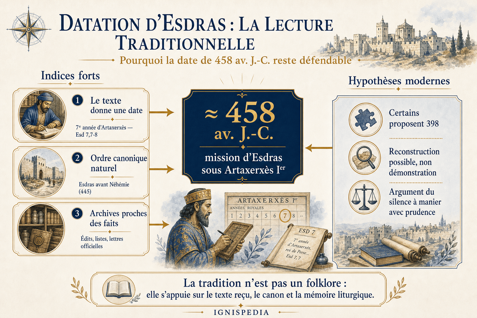 Infographie défendant la date traditionnelle de la mission d'Esdras vers 458 avant Jésus-Christ