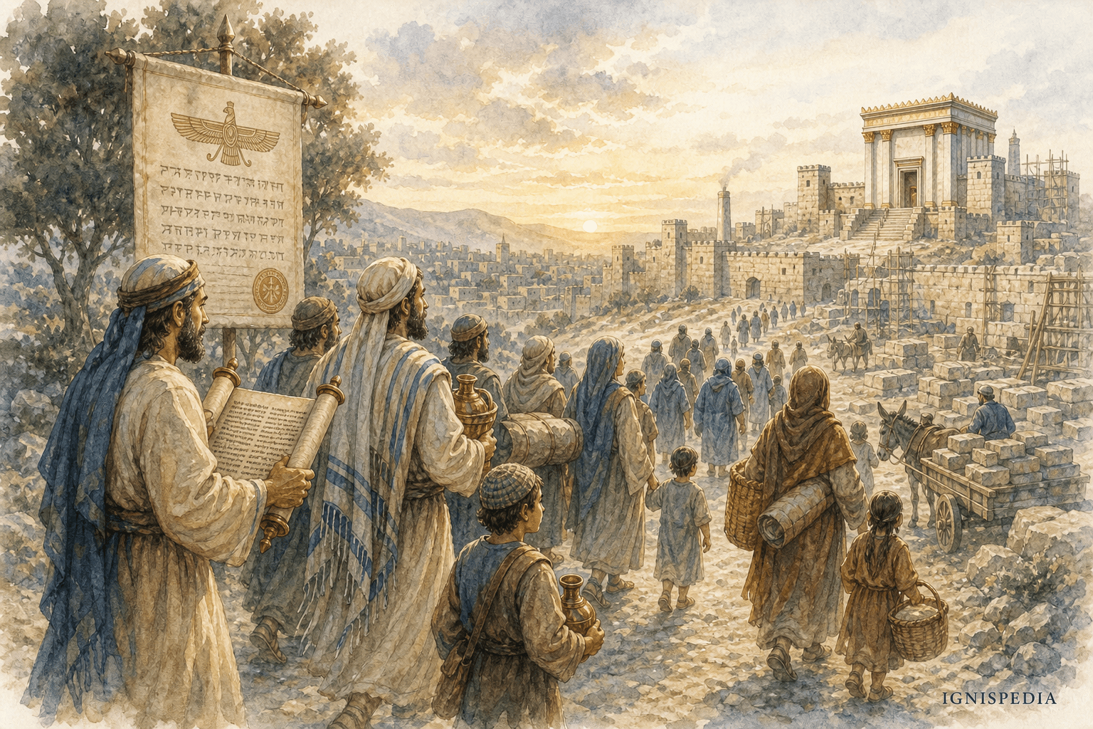 Die Rückkehr der Verbannten aus Babylon und der Wiederaufbau des Tempels von Jerusalem
