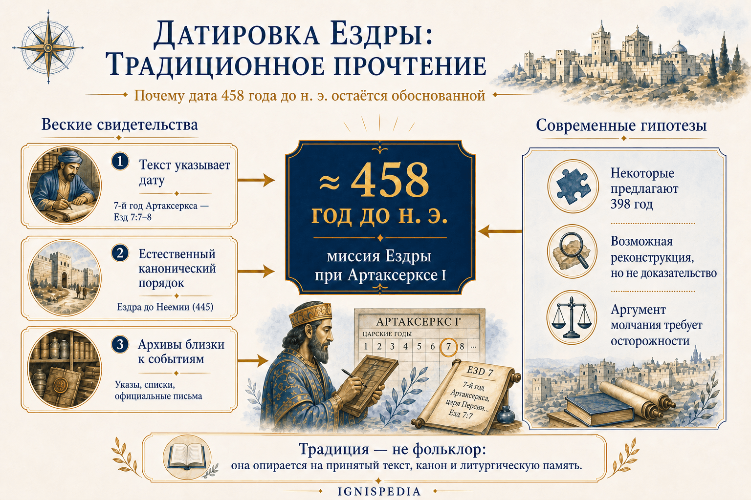 Инфографика в защиту традиционной даты миссии Ездры около 458 года до Рождества Христова