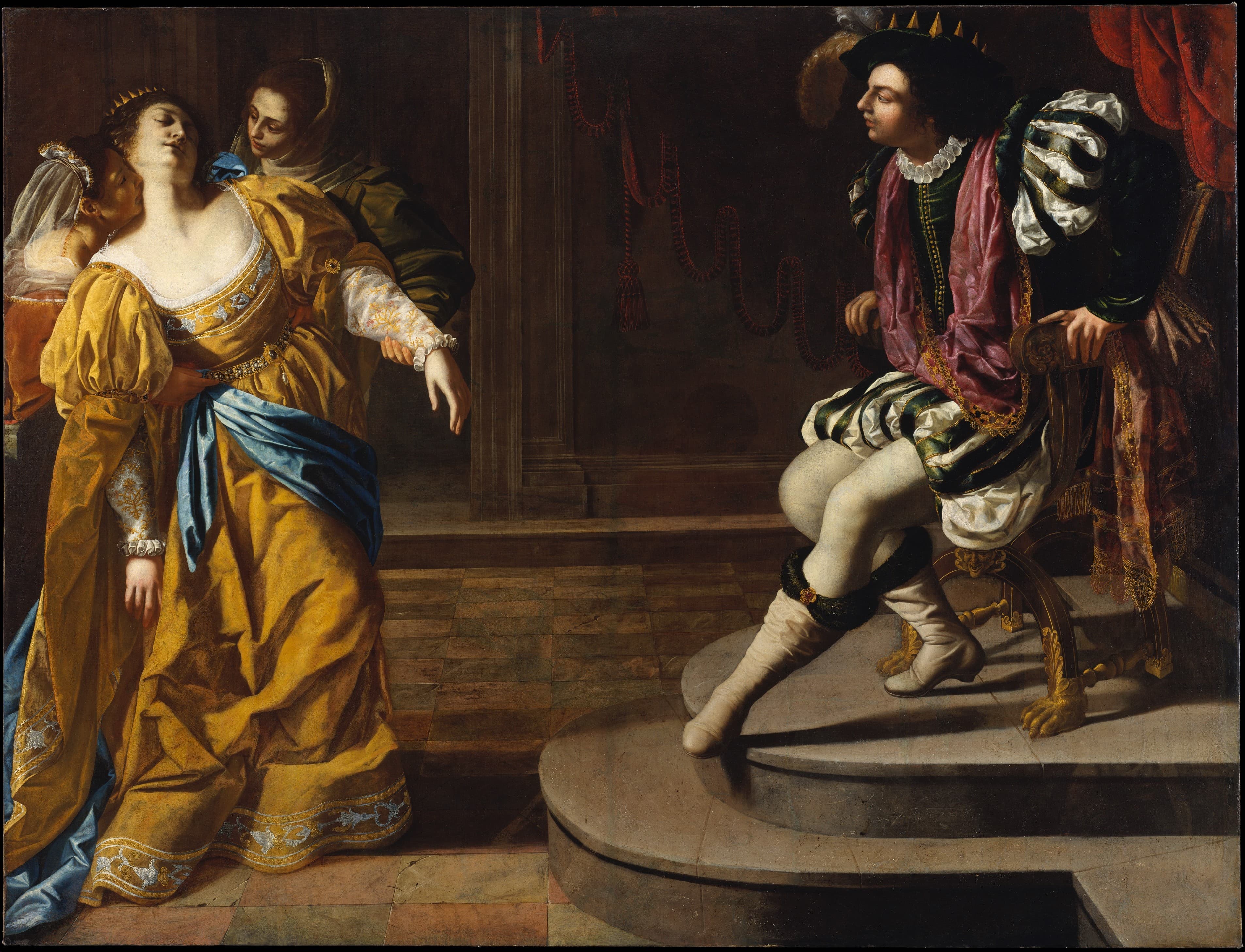 Ahaşveroş kralının tahtına doğru ilerleyen Ester, Artemisia Gentileschi tarafından resmedilmiştir