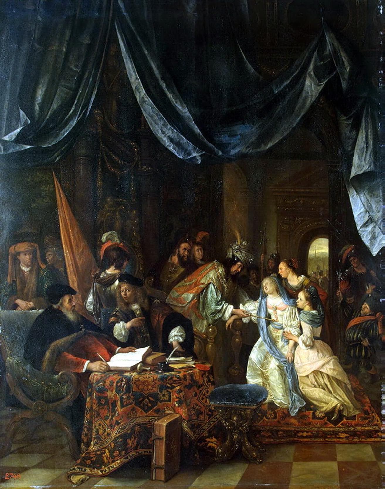 Jan Steen’in bir tablosunda Ahaşveroş’un huzurunda Ester
