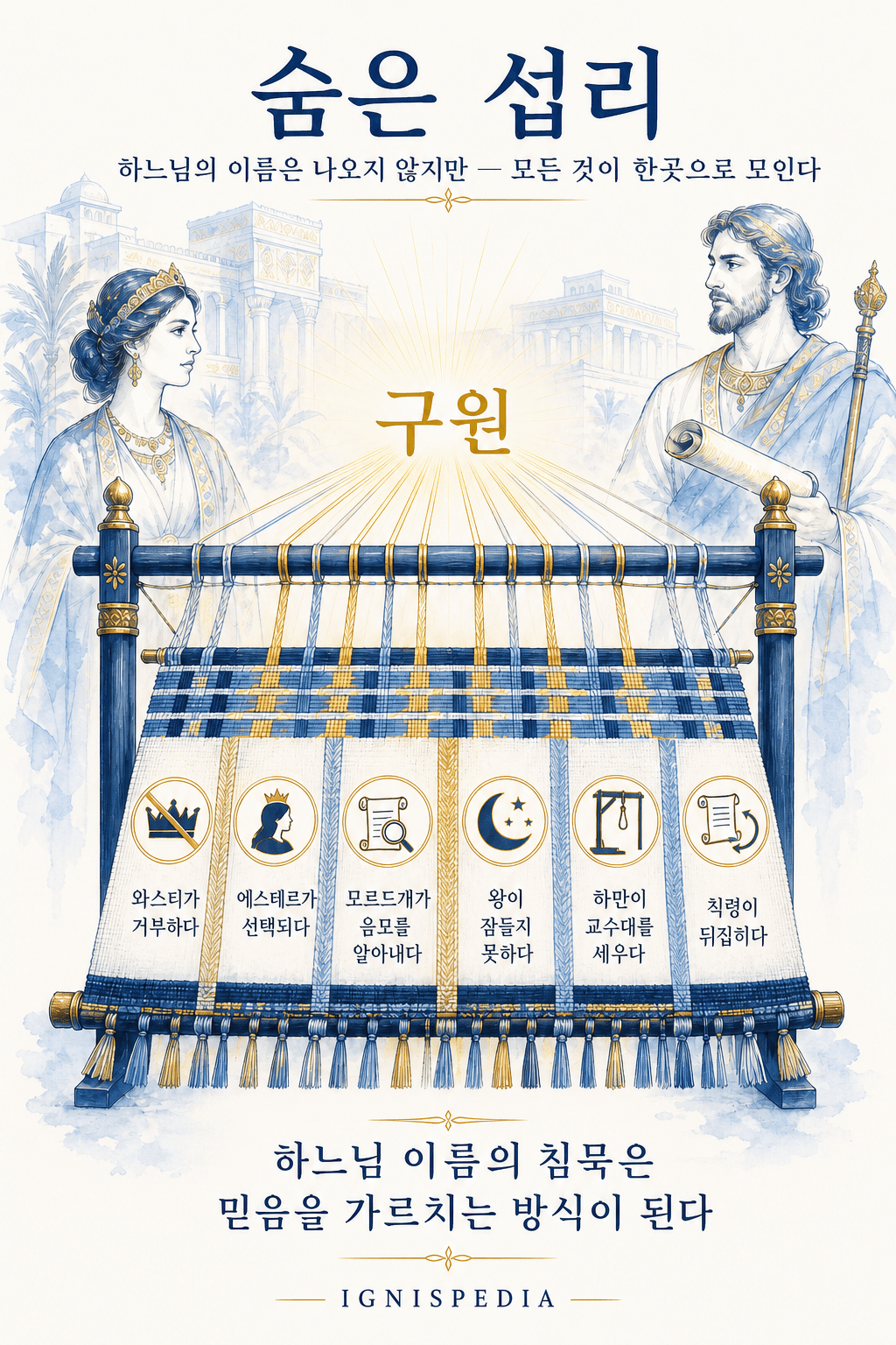에스테르기에서 여섯 가지 평범한 사건이 구원으로 수렴되는 직조틀
