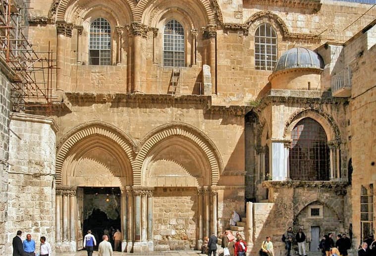 Main entrance of the Church of the Holy Sepulchre in Jerusalem