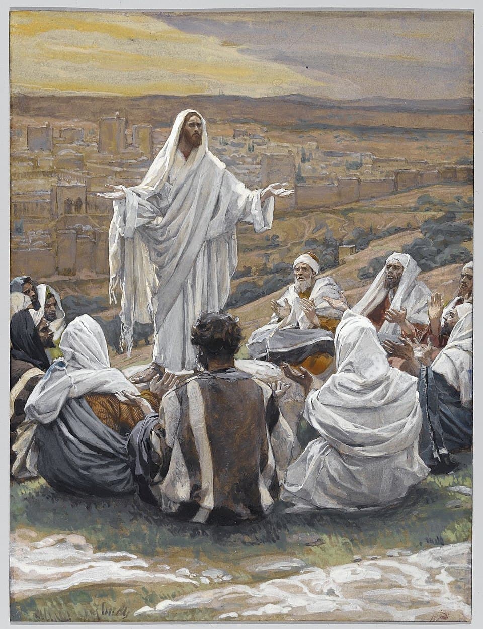 Jesús enseñando el Padrenuestro a sus discípulos, acuarela de James Tissot