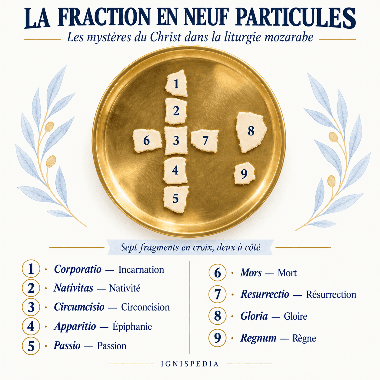 Disposition des neuf particules et noms des mystères du Christ