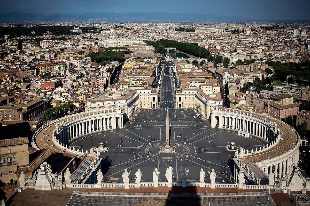 Aerial view of Saint Peter's Square and Saint Peter's Basilica in Vatican City