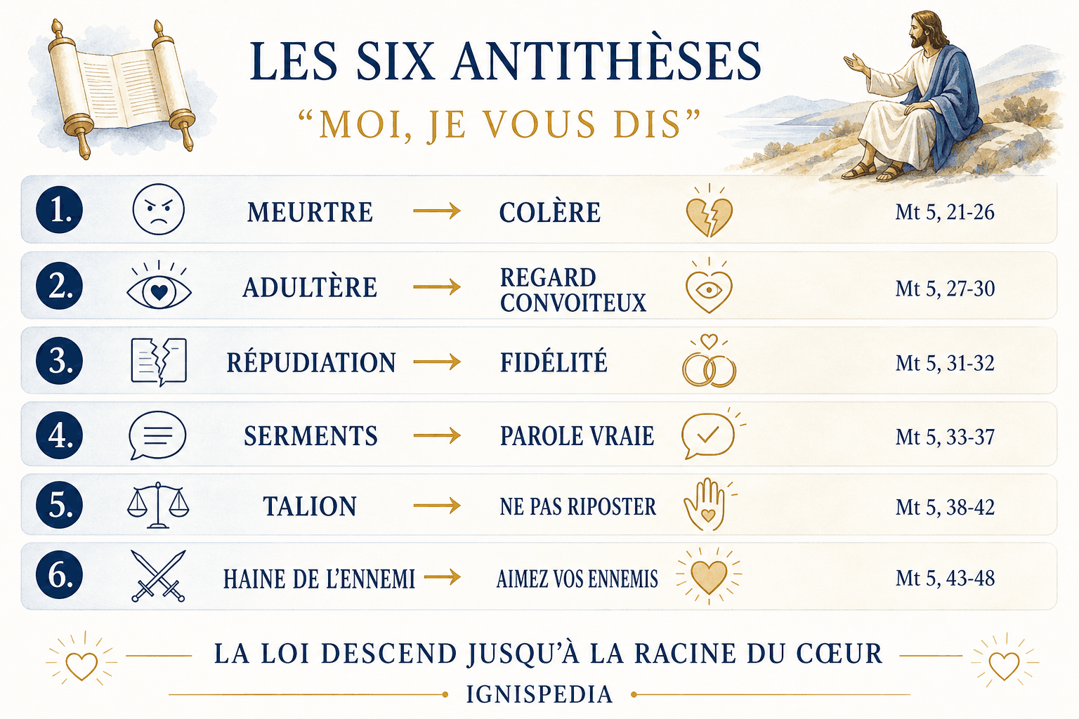 Les six antithèses de Matthieu 5 et leur accomplissement intérieur selon Jésus